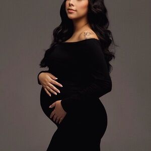 Chic Black Long Sleeve Maternity Dress